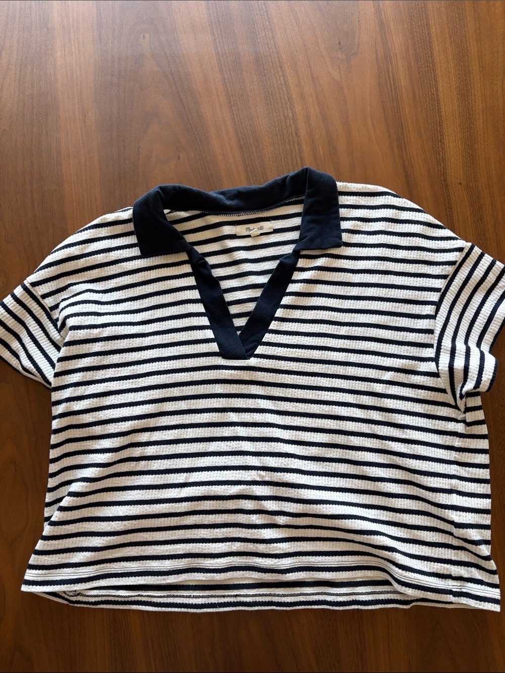 Madewell Navy and White Striped Polo Tee